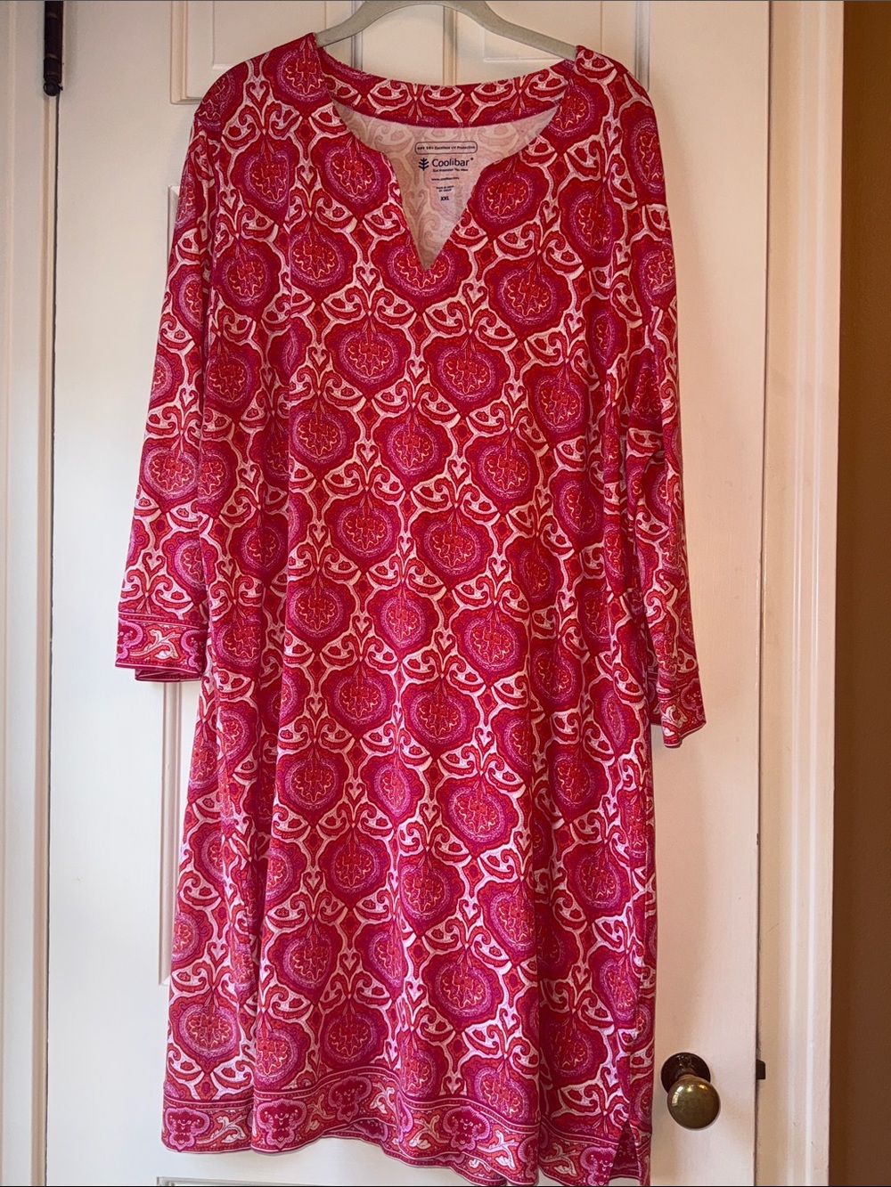 Coolibar Tunic Pink Floral 3/4 Sleeve V-Neck Sun Protection UPF 50+ XXL